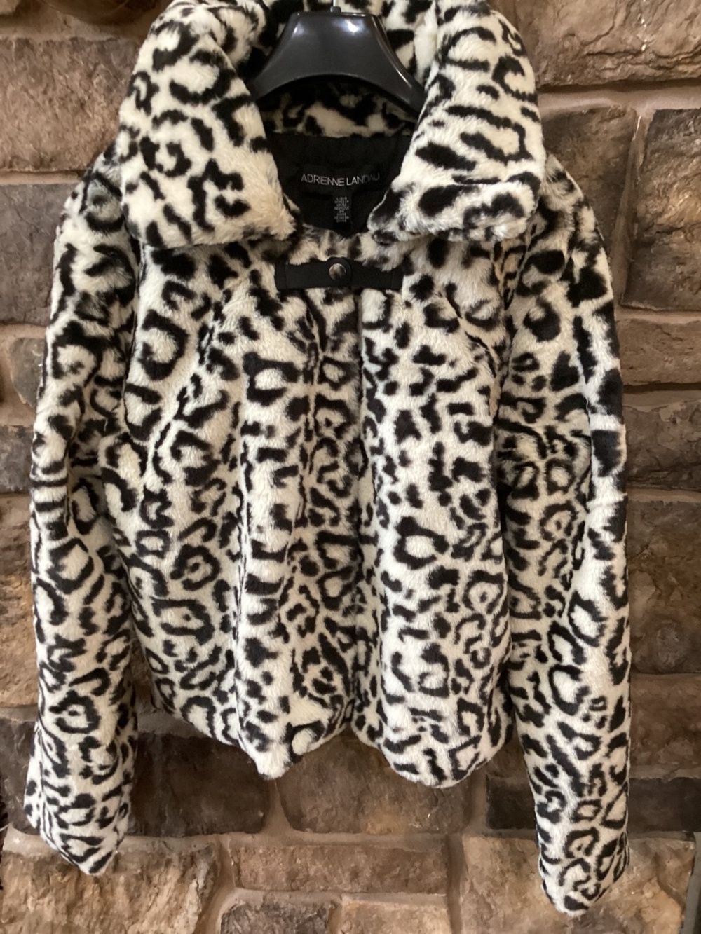 Adrienne Landau Snow Leopard Faux Fur Jacket Womens Large Cropped NWT